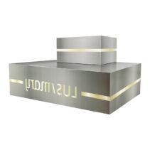 Custom High End Silver Gray Cosmetic Double Layer Display Box with Gold Plated Acrylic Display Stand for Makeup Exhibition Rack