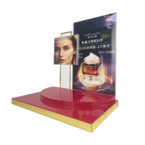 Custom High End Red Base Stepped Cosmetics Display Fashion Skincare Display Rack with LED Background for Retail Beauty showcase