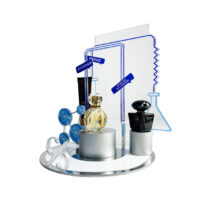 HD Printing Fashion Acrylic Cosmetic Display Stand Skincare Display with Multiple Cylindrical Holders Custom Logo Makeup Display