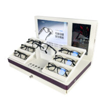 Custom High End Acrylic Eyewear Display Stand with LCD Screen Glasses Display with Pull Out Drawer for Commercial Lens Display